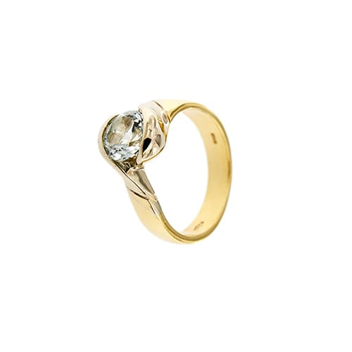 Bague Bague contrariée en or jaune et or blanc 18 ct avec aigue-marine 58 Facettes 37206