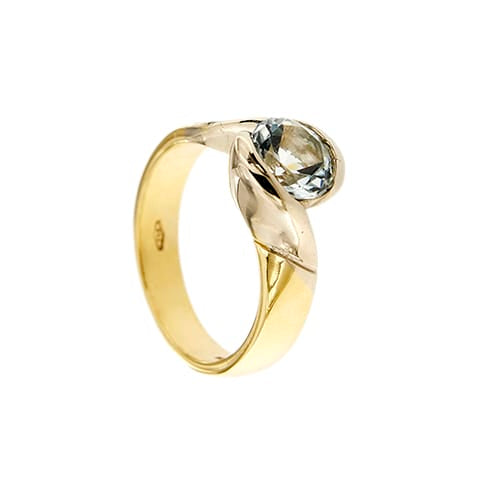 Bague Bague contrariée en or jaune et or blanc 18 ct avec aigue-marine 58 Facettes 37206