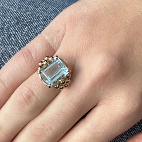 Bague 57 Bague vintage en or rose 18 ct avec aigue-marine 6,50 ct 58 Facettes 28613
