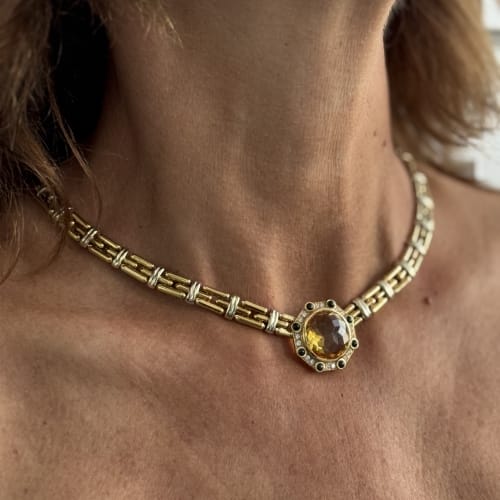 Collier Chimento - Collier en or jaune et blanc avec citrine, saphirs et diamants 58 Facettes 31915