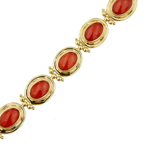 Bracelet Bracelet en or jaune 18 ct avec 9 coraux rouges cabochon 58 Facettes 39982