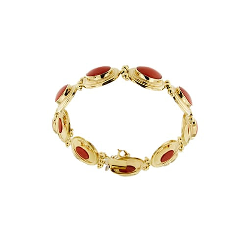 Bracelet Bracelet en or jaune 18 ct avec 9 coraux rouges cabochon 58 Facettes 39982