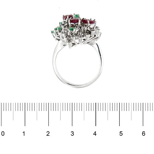 Bague 59 Bague - Rubis, émeraudes et diamants en or blanc 14 ct 58 Facettes 37784