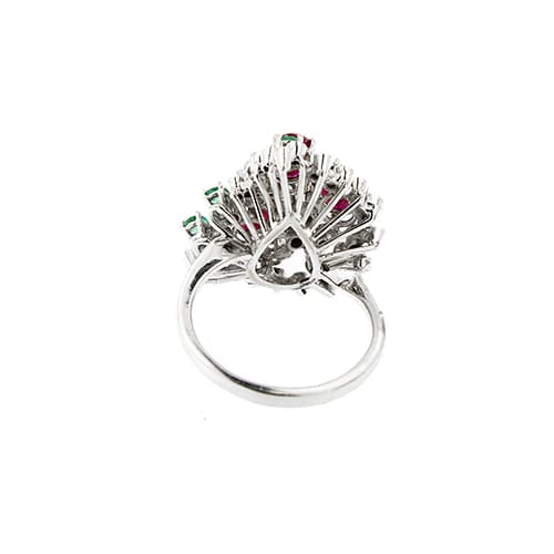 Bague 59 Bague - Rubis, émeraudes et diamants en or blanc 14 ct 58 Facettes 37784