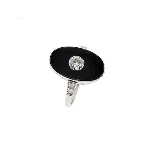 Bague 56 Bague Art déco en platine avec onyx et diamants 58 Facettes 37817