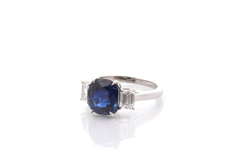 Bague 53 Bague en platine avec saphir de Ceylan 3,96 ct et diamants 58 Facettes 27472-27423-27424-27618