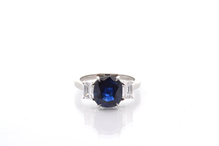 Bague 53 Bague en platine avec saphir de Ceylan 3,96 ct et diamants 58 Facettes 27472-27423-27424-27618