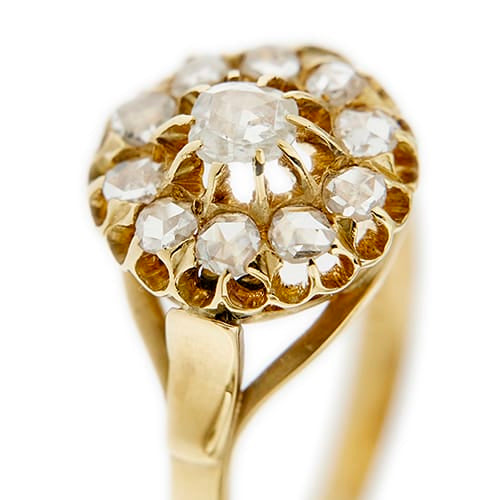 Bague 54 Bague fleur vintage en or jaune 18 carats et diamants 0,65 ct 58 Facettes 36479