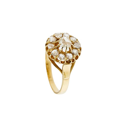 Bague 54 Bague fleur vintage en or jaune 18 carats et diamants 0,65 ct 58 Facettes 36479