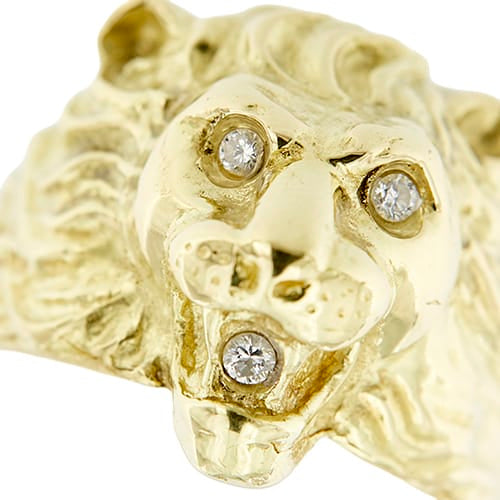Bague Bague tête de lion homme en or jaune 18 ct et diamants 58 Facettes 30011