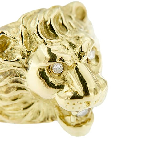 Bague Bague tête de lion homme en or jaune 18 ct et diamants 58 Facettes 30011