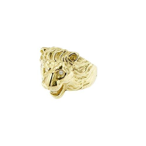 Bague Bague tête de lion homme en or jaune 18 ct et diamants 58 Facettes 30011