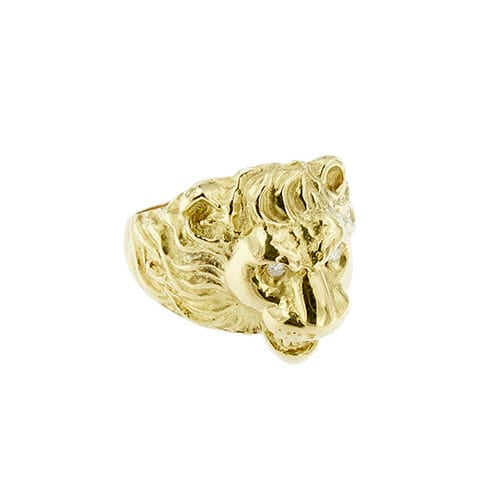 Bague Bague tête de lion homme en or jaune 18 ct et diamants 58 Facettes 30011
