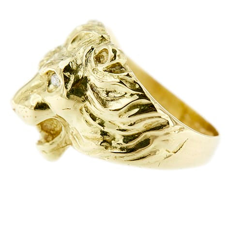 Bague Bague tête de lion homme en or jaune 18 ct et diamants 58 Facettes 30011