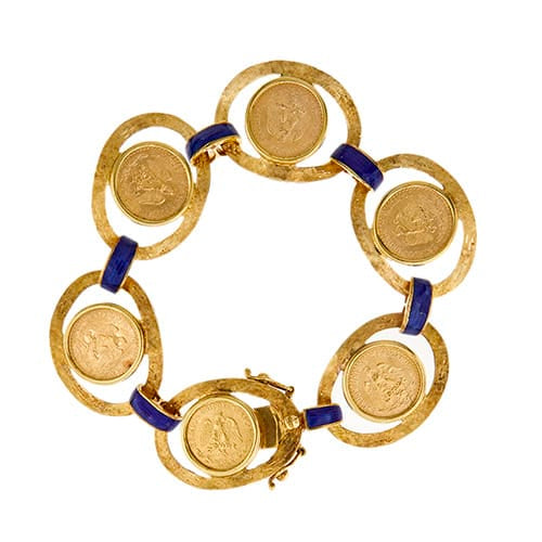 Bracelet Bracelet vintage émaillé à pièces Dos Pesos en or jaune 18 ct 58 Facettes 36092