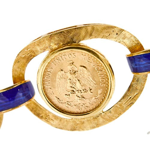 Bracelet Bracelet vintage émaillé à pièces Dos Pesos en or jaune 18 ct 58 Facettes 36092