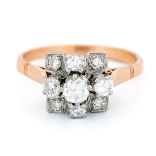Bague 57 Bague rétro en or jaune 18 carats et platine avec diamants 58 Facettes D8723C1C4DA74C178BA364DFE08475C0