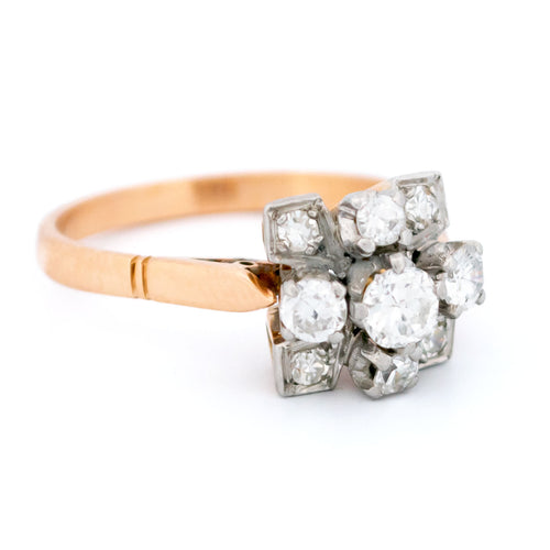 Bague 57 Bague rétro en or jaune 18 carats et platine avec diamants 58 Facettes D8723C1C4DA74C178BA364DFE08475C0