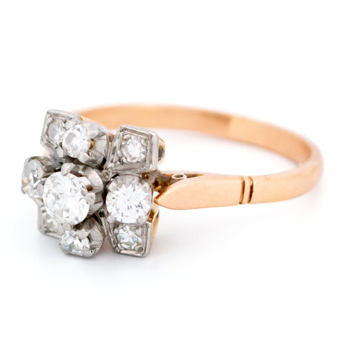 Bague 57 Bague rétro en or jaune 18 carats et platine avec diamants 58 Facettes D8723C1C4DA74C178BA364DFE08475C0