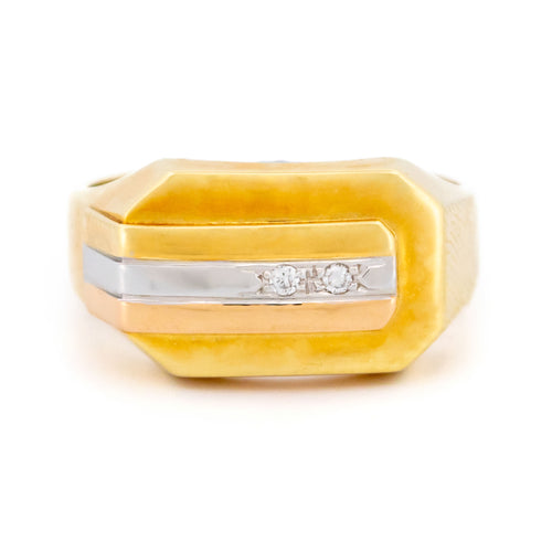 Bague 60 Bague chevalière rétro en or jaune et blanc 14k et diamant 58 Facettes 9AFF7C8BC8AB4E1C8F11B454230F7E05