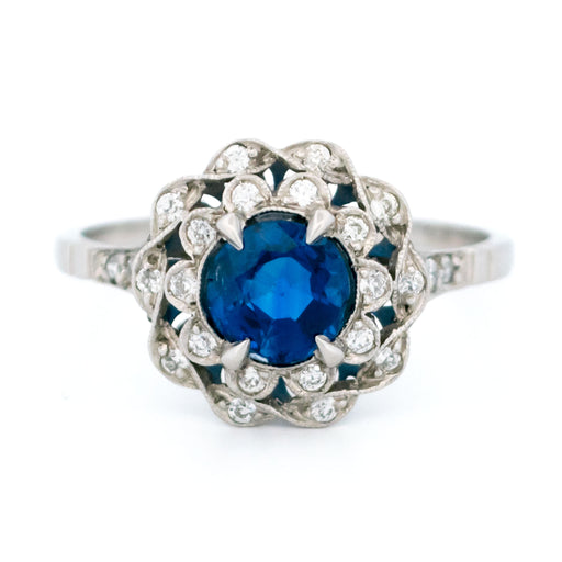 Bague 54 Bague cluster Art déco en platine avec saphir et diamants 58 Facettes A0509B793E254699AD49C1EA40CBF39B