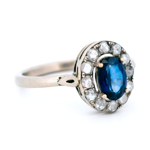 Bague 55 Bague cluster - Saphir et diamants taille rose en or blanc 18k 58 Facettes 3B7DB8888F7346B2B9D8B57475CDCF67
