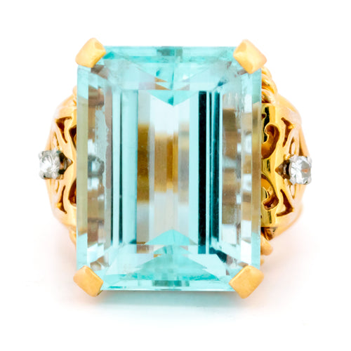 Bague 60 Bague Tank rétro en or jaune 14k avec aigue-marine et diamants 58 Facettes 1BAE8F9B3A4B4A0789F731849BB8890C