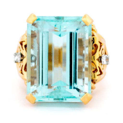 Bague 60 Bague Tank rétro en or jaune 14k avec aigue-marine et diamants 58 Facettes 1BAE8F9B3A4B4A0789F731849BB8890C