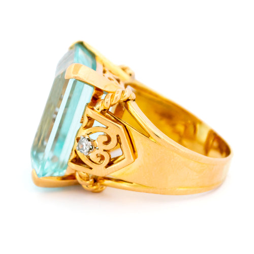 Bague 60 Bague Tank rétro en or jaune 14k avec aigue-marine et diamants 58 Facettes 1BAE8F9B3A4B4A0789F731849BB8890C