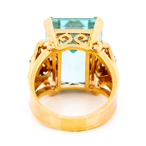 Bague 60 Bague Tank rétro en or jaune 14k avec aigue-marine et diamants 58 Facettes 1BAE8F9B3A4B4A0789F731849BB8890C