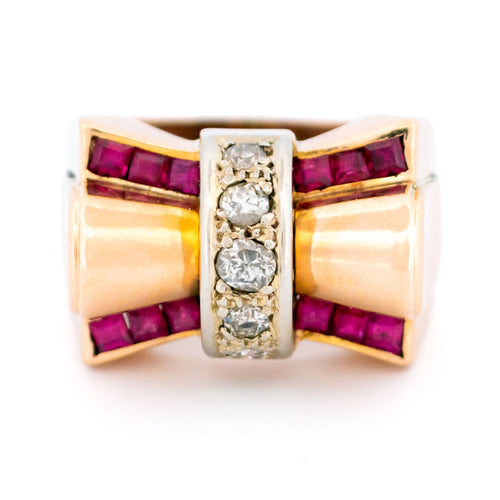 Bague 58 Bague tank rétro en or 14k avec diamants et rubis de synthèse 58 Facettes 8260FCE5C9254FA884D5937C3D2A0727