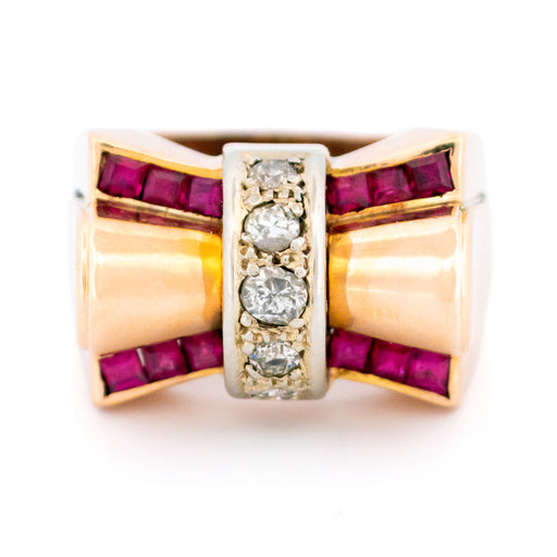 Bague 58 Bague tank rétro en or 14k avec diamants et rubis de synthèse 58 Facettes 8260FCE5C9254FA884D5937C3D2A0727