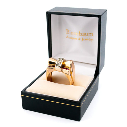 Bague 58 Bague tank rétro en or 14k avec diamants et rubis de synthèse 58 Facettes 8260FCE5C9254FA884D5937C3D2A0727