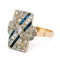 Bague 54 Bague Art déco rectangulaire en or jaune et blanc 14k, diamants et saphirs 58 Facettes 39757C88308E4D9A8A49537BA9C59308