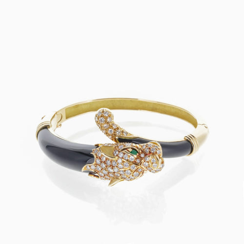 Bracelet Atelier Jean & Pierre Bellin - Bracelet panthère en or jaune, diamants et onyx 58 Facettes 2.18782