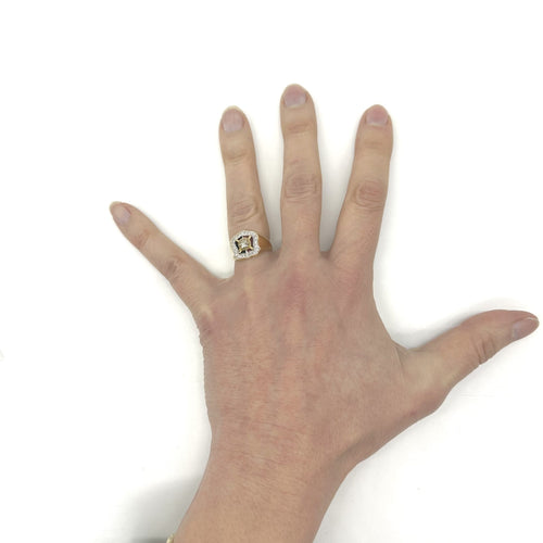 Bague Chevalière blason en or jaune, émail et diamants 58 Facettes Z15B51773