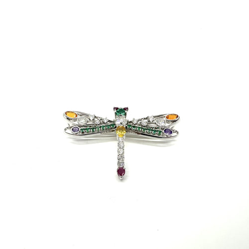 Broche Broche libellule en or blanc 750 avec diamants et pierres fines 58 Facettes Z15B51737