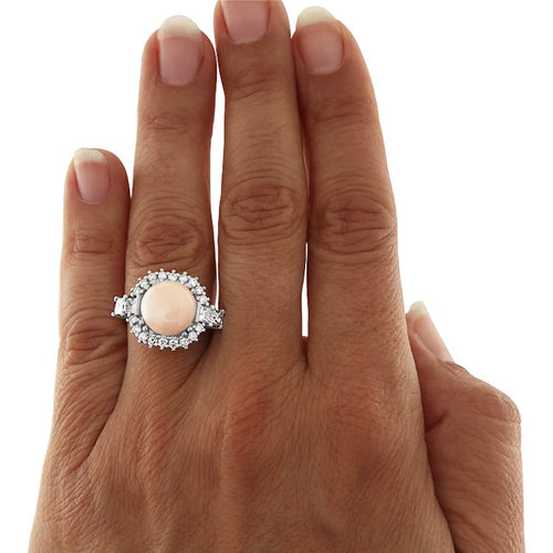Bague Anello en or blanc avec corail et diamants 1,46 ct 58 Facettes G3569