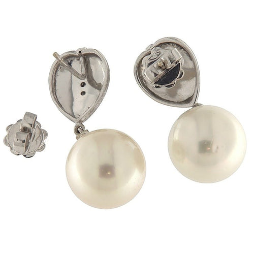 Boucles d'oreilles Orecchini pendenti en or blanc avec diamants et perles, diamètre 14 mm 58 Facettes G3804