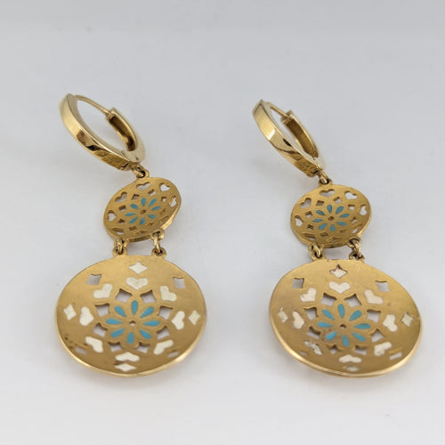 Boucles d'oreilles Boucles d'oreilles pendantes ajourées en or jaune 18 carats émaillées 58 Facettes 33346