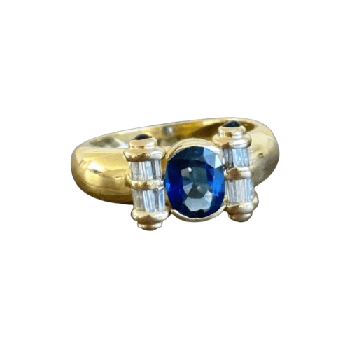 Bague 56 Bague saphir et diamants baguettes en or jaune 18 carats 58 Facettes 342