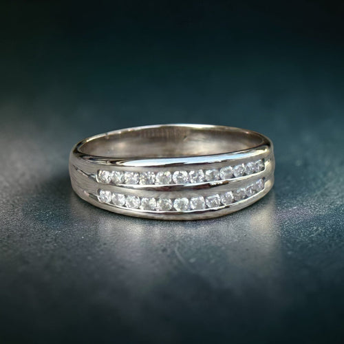 Bague 50 Alliance double rang diamants or blanc 18 carats – serti rail – 0.24 ct 58 Facettes 206
