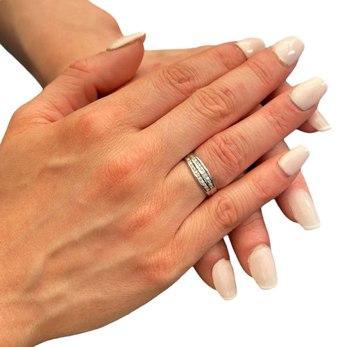 Bague 50 Alliance double rang diamants or blanc 18 carats – serti rail – 0.24 ct 58 Facettes 206