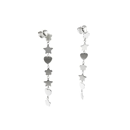Boucles d'oreilles Boucles d’oreilles pendantes fleur, étoile et cœur en or blanc 18 ct 58 Facettes 36062
