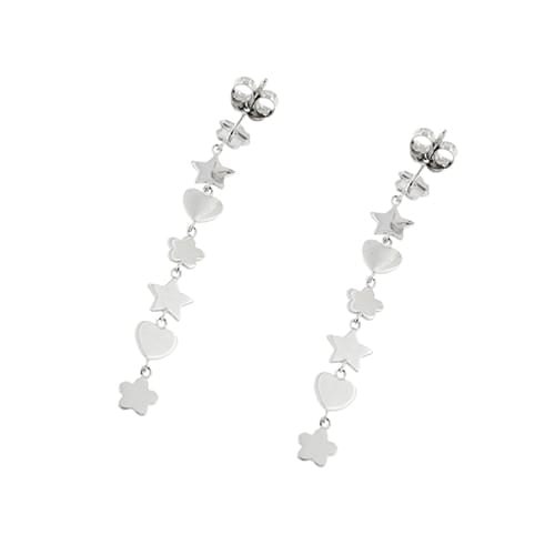 Boucles d'oreilles Boucles d’oreilles pendantes fleur, étoile et cœur en or blanc 18 ct 58 Facettes 36062