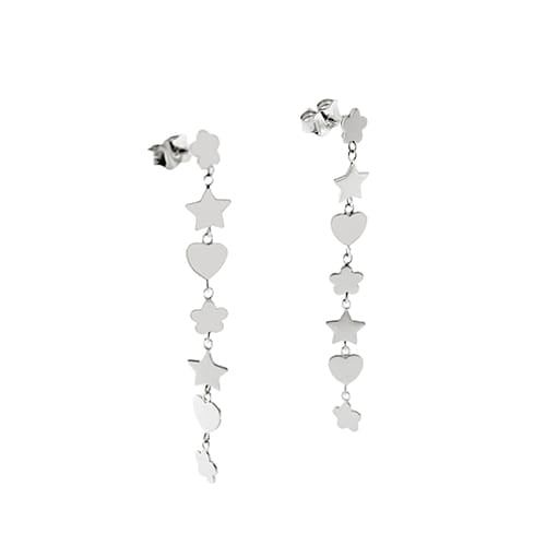 Boucles d'oreilles Boucles d’oreilles pendantes fleur, étoile et cœur en or blanc 18 ct 58 Facettes 36062