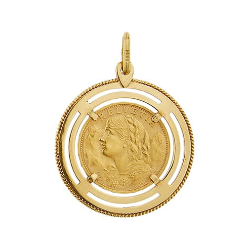 Pendentif Pendentif rond - Monnaie 20 francs suisses en or jaune 18 ct 58 Facettes 39066