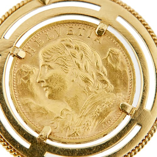 Pendentif Pendentif rond - Monnaie 20 francs suisses en or jaune 18 ct 58 Facettes 39066