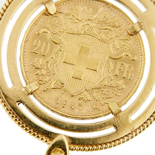 Pendentif Pendentif rond - Monnaie 20 francs suisses en or jaune 18 ct 58 Facettes 39066
