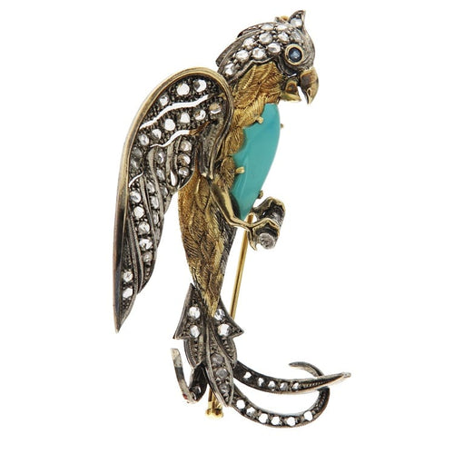 Broche Guidetti - Spilla pappagallo style ancien en or jaune, argent et diamants 58 Facettes G3600